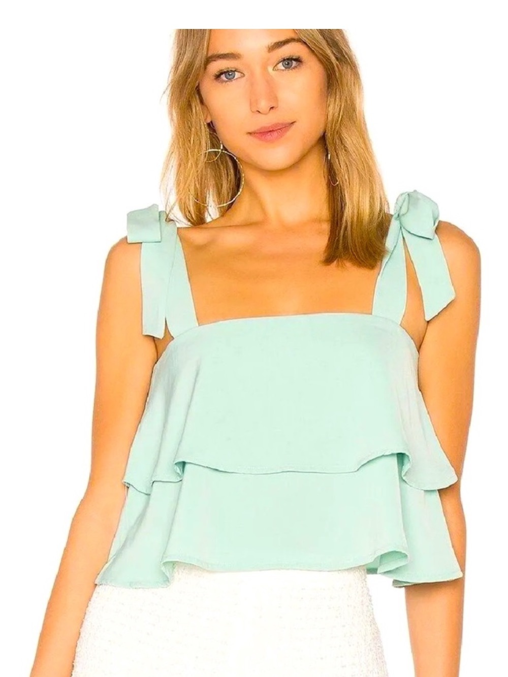 superdown Mint Helene Tie-Trap Ruffle Tiered Tank